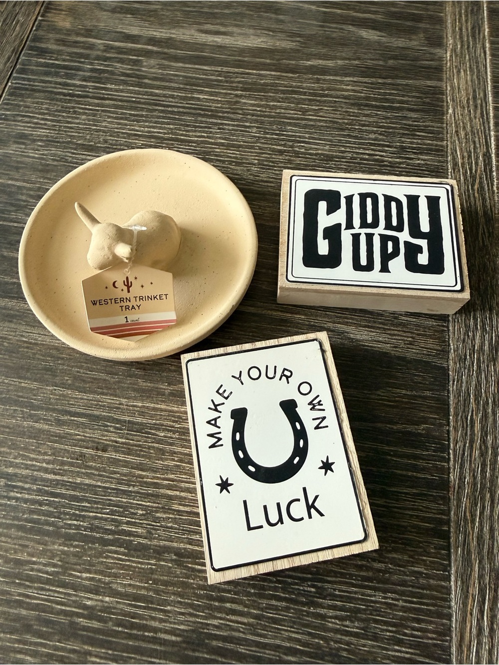 NWT Cowboy Target Decor Trinket Tray ,Giddy Up, 
Make Your Own Luck